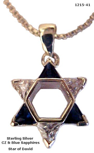 Star of David with Sapphire & Cubic Zircons Necklace