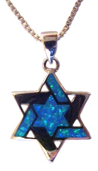 Large Silver Star of David with Opals