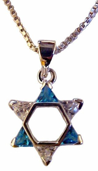 Star of David with Blue Topaz & Cubic Zircons Necklace