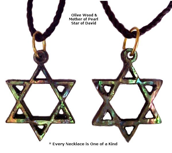 Olivewood & Mother of Pearl Star of David Necklace