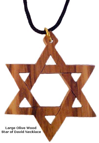 Large Olive Wood Star of David Necklace - 1.6"
