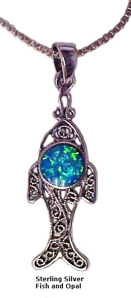 Sterling Silver Ichthus with Opals