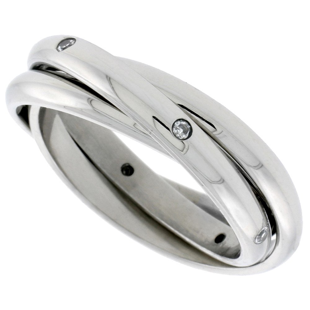Rolling Triple Ring with Cubic Zirconia