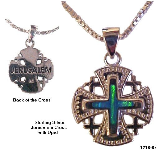 Ornate Jerusalem Cross & Opals Necklace