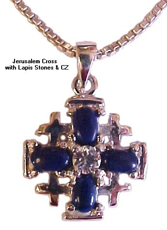 Jerusalem Cross with Lapis and CZ Necklace