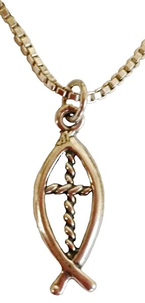 Sterling Silver Fish and Cross Necklace