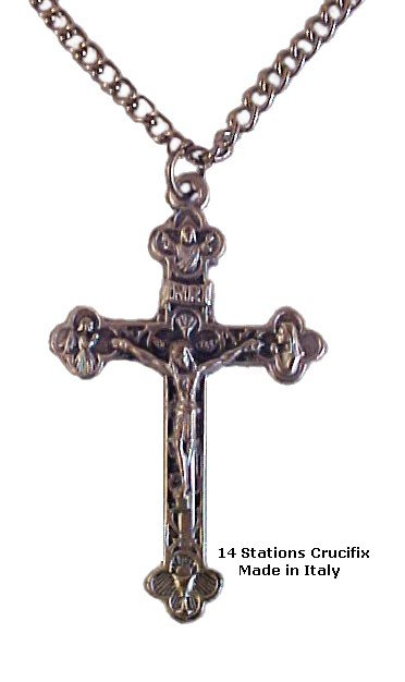 14 Stations Pewter Crucifix Necklace