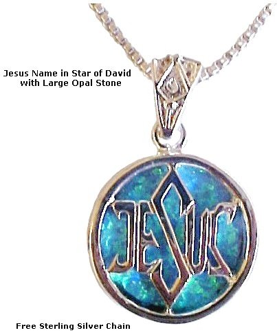 Jesus Name in Star of David with Large Opal