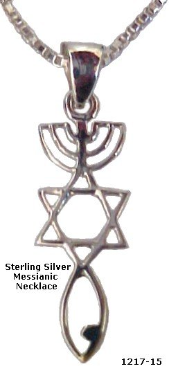 Menorah, Star & Fish Silver Necklace