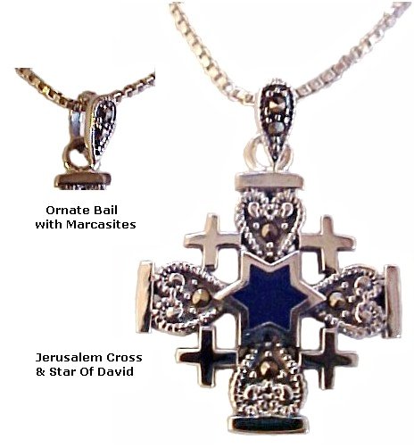 Jerusalem Cross and Star of David with Blue Lapis and Marcasites