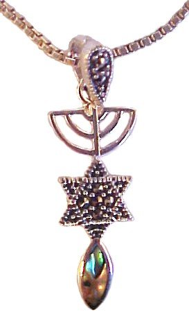 Silver Messianic Necklace with Marcasites & Mother Of Pearl