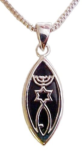 Menorah, Star, Fish, Silver & Onyx Necklace