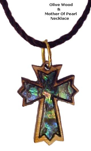 Olivewood & Mother of Pearl Necklaces - Ornate Latin Cross