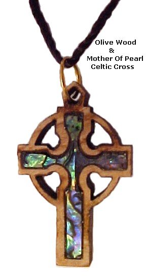 Olivewood & Mother of Pearl Celtic Cross Necklaces