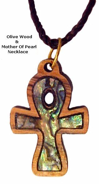Olivewood & Mother of Pearl Necklaces - Key of Life Cross