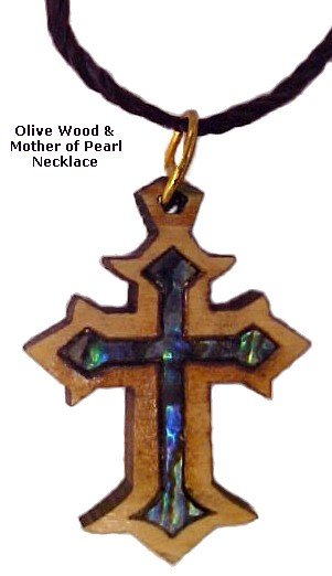 Olivewood & Mother of Pearl Necklaces - Byzantine Cross