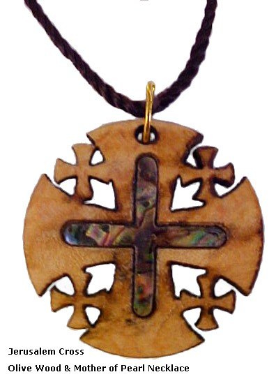 Jerusalem Cross - Olivewood & Mother of Pearl Necklace