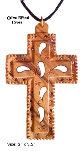 Large Floral OliveWood Cross Necklace