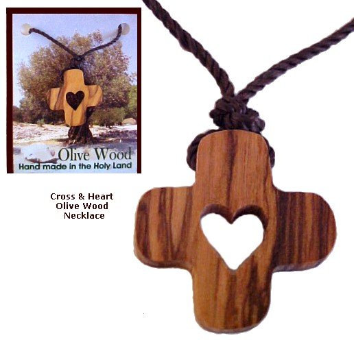 Olive Wood Cross N' Heart Necklaces