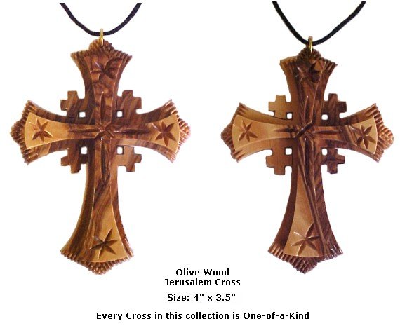 Large Olive Wood Jerusalem Cross Necklace