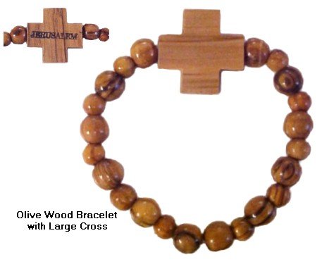 Olive Wood Bracelet with Large Cross