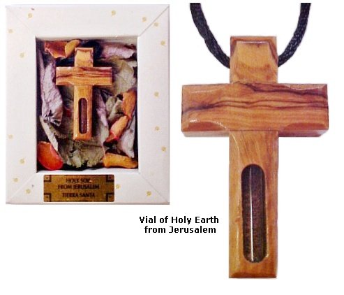 Olive Wood Cross Necklace with Holy Earth