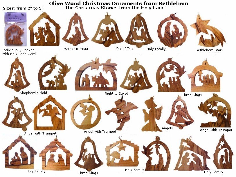 12 Olive Wood Christmas Ornaments