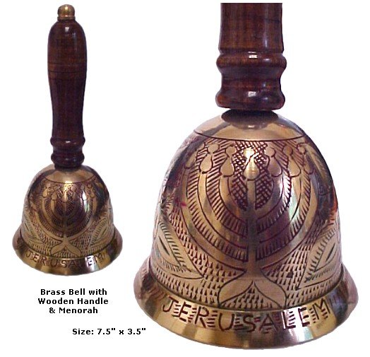 Menorah Brass Bell with Wooden Handle