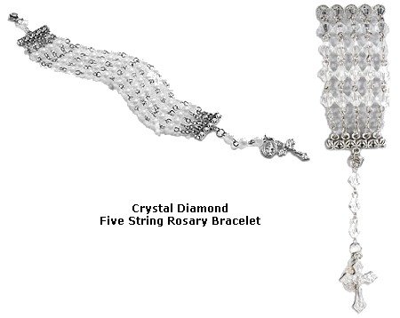 Crystal Clear Five String Rosary Bracelet