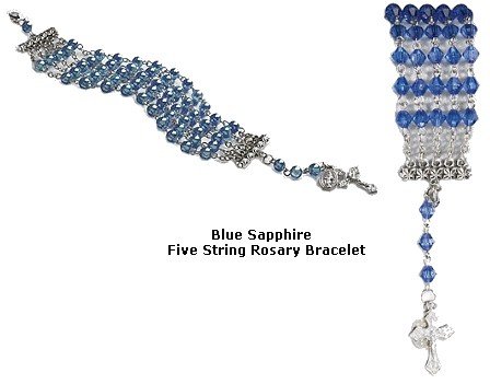 Blue Sapphire Five String Rosary Bracelet