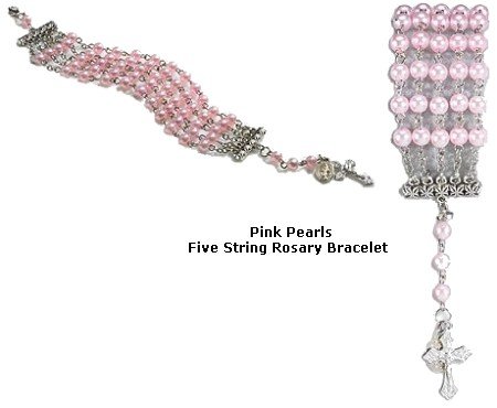 Pink Pearl Five String Rosary Bracelet