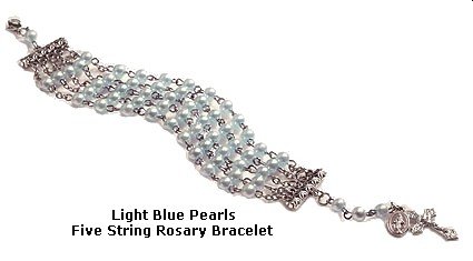 Light Blue Pearl Five String Rosary Bracelet
