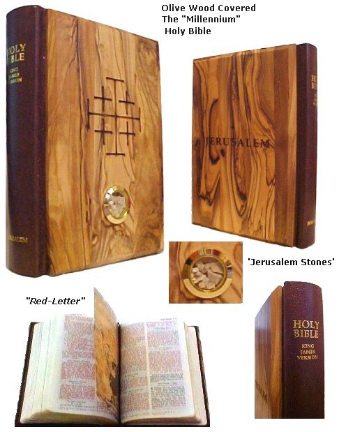 Olive Wood Millennium Bible with 'Jerusalem Stones'