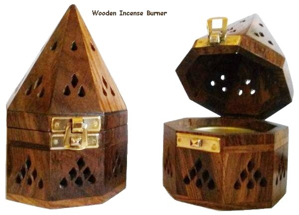 Wooden Incense Burner with Gold Clasp