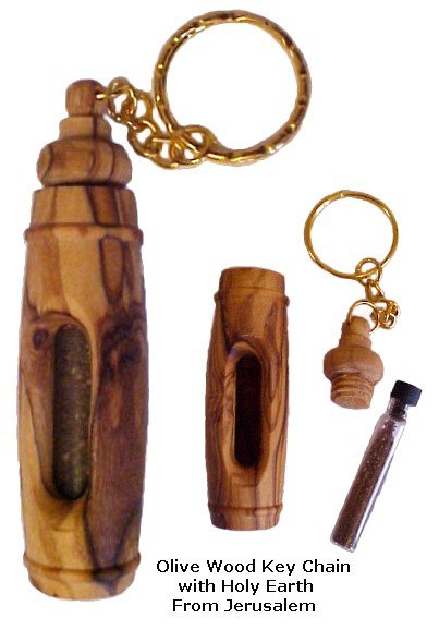 Olive Wood Key Chain with Holy Earth