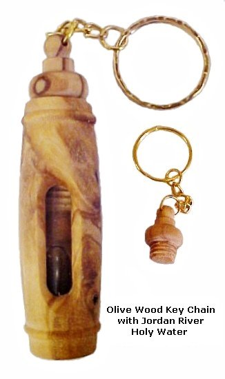 Olive Wood Key Chain with Jordan Holy Water