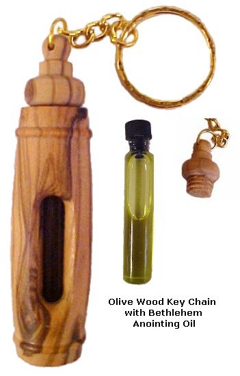Olive Wood Key Chain with Bethlehem Anointing Oil