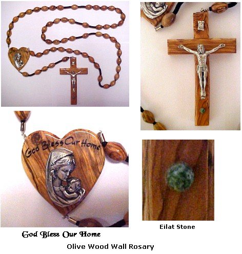 'God Bless Our Home' Olive Wood Wall Rosary - Mother and Child