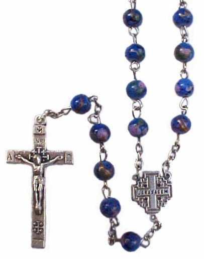 Azure Blue Rosary with Jerusalem Cross