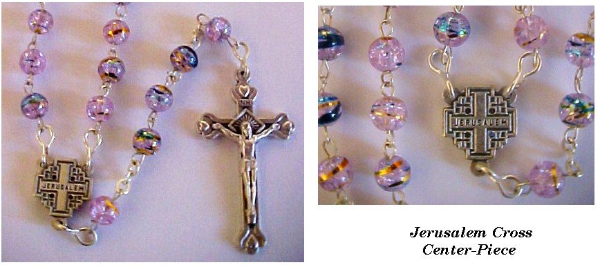 Champagne Pink Rosary with Jerusalem Cross