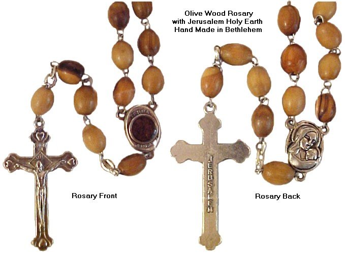 Olive Wood Rosary with Jerusalem Holy Earth