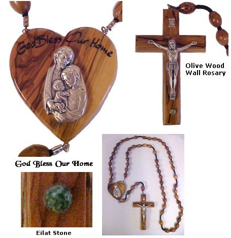 'God Bless Our Home' - Olive Wood Wall Rosary - Holy Family