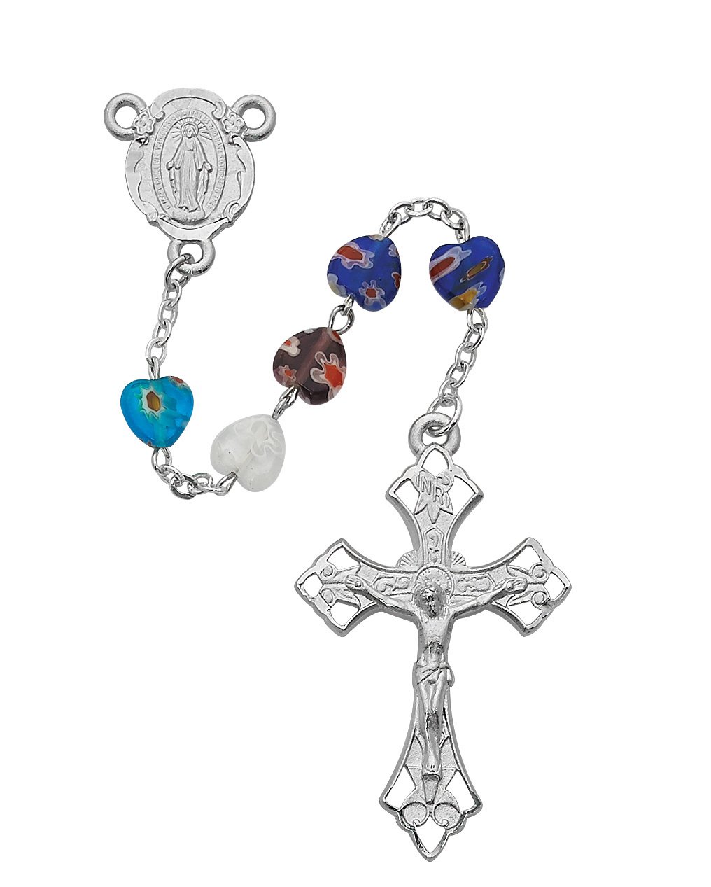 Murano Multi Color Heart Rosary Boxed