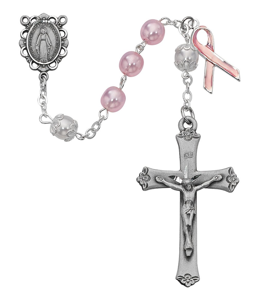Pink Pearlized Breast Cancer Rosary Boxed