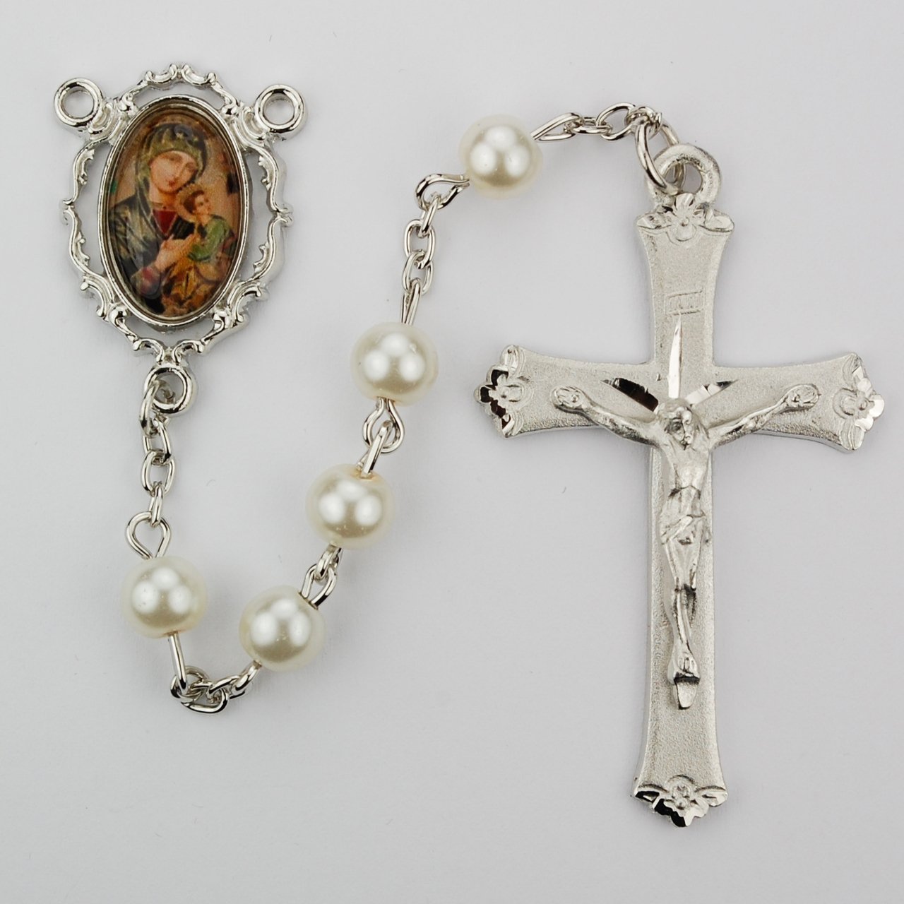 Pearlized Glass Perpetual Help Rosary Boxed