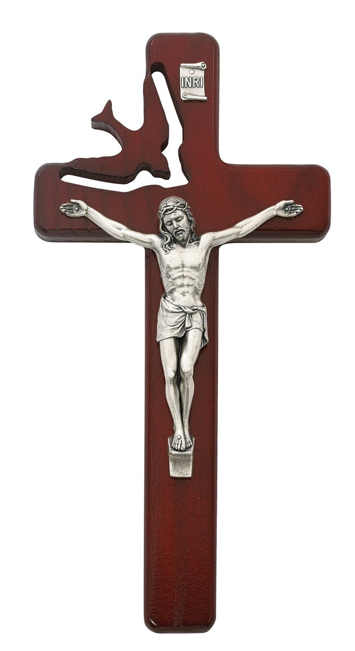 8in Cherry Stain Holy Sprit Crucifix