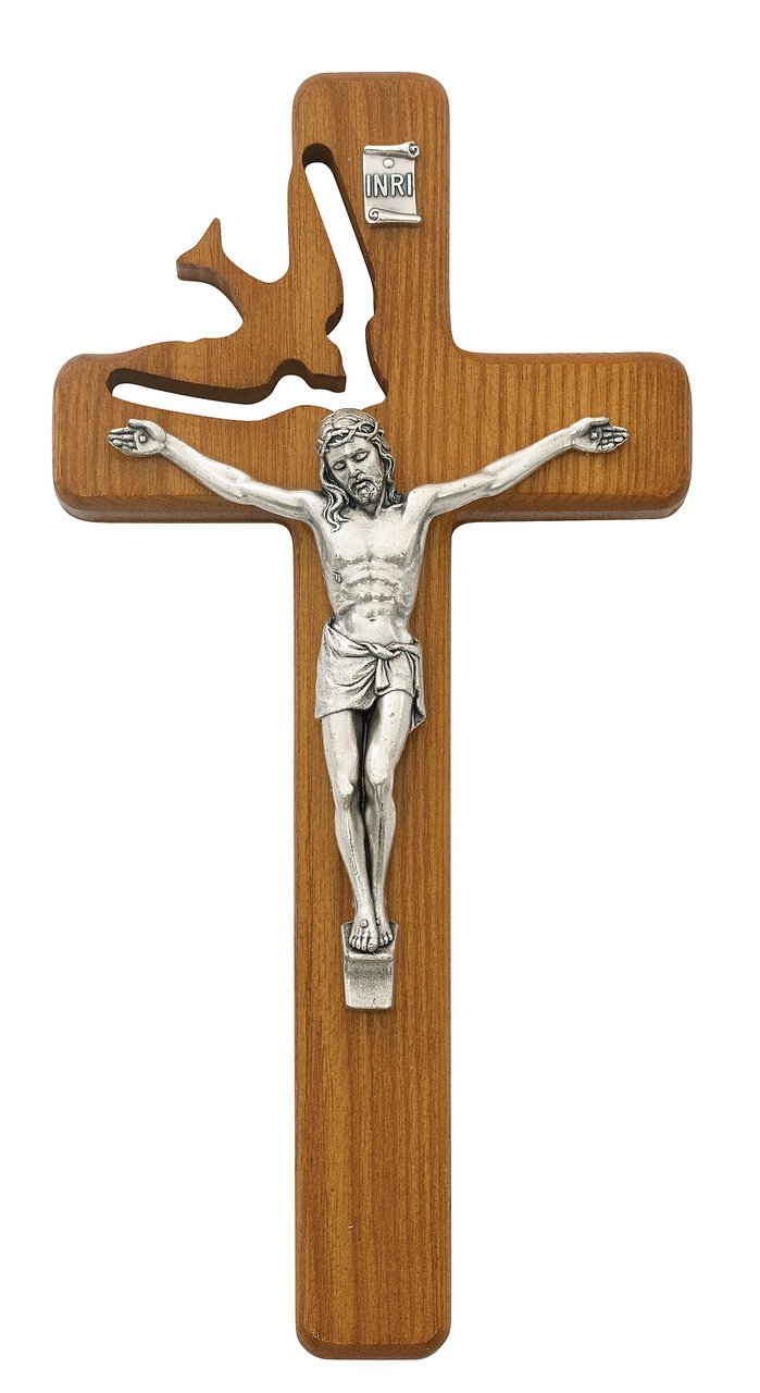 8in Walnut Stain Holy Sprit Crucifix
