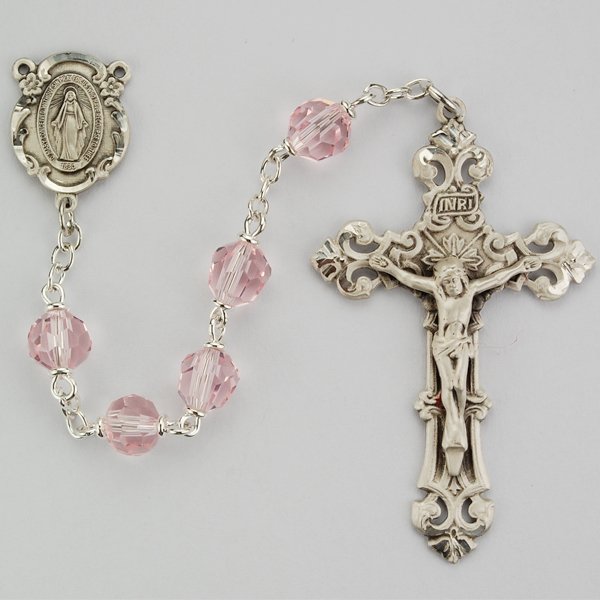 Pink Crystal Rosary Boxed