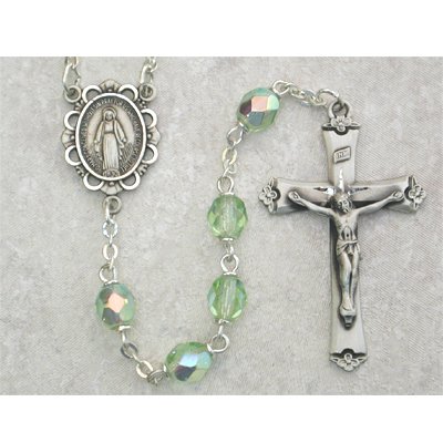 Light Green Glass August Rosary Boxed