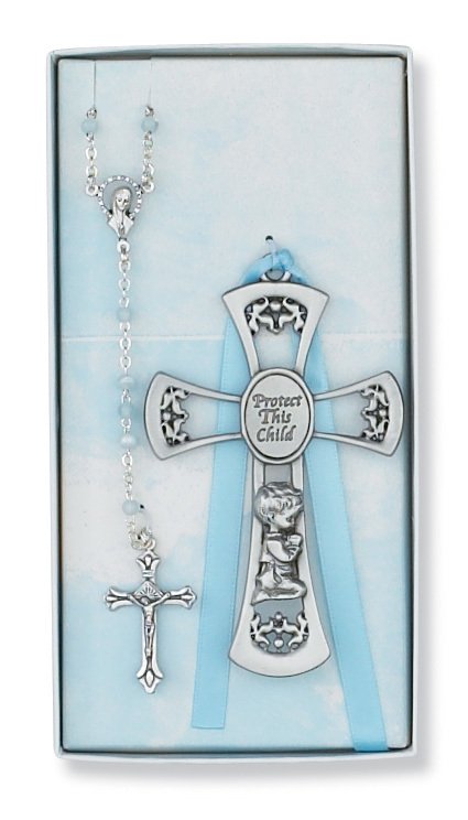 Baby Boy Crib Cross and Rosary Set Boxed